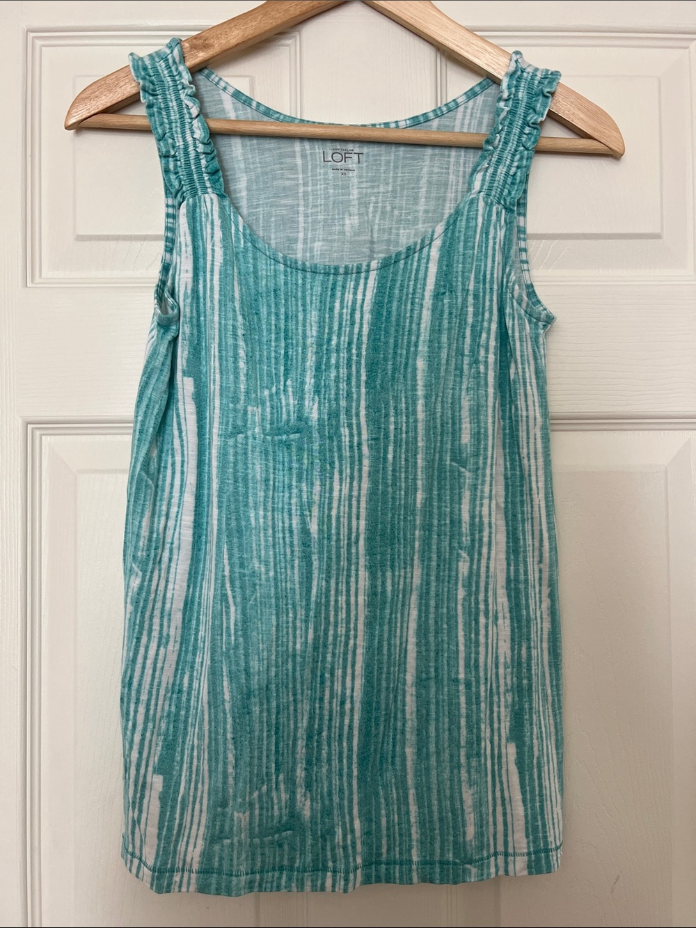 LOFT Teal & White Ruffle Strap Striped Tank Top